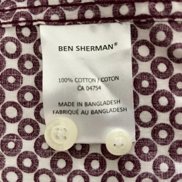 Ben Sherman Casual LS Button Down Cotton Circle Print Shirt Burg + White Sz S - Picture 7 of 9
